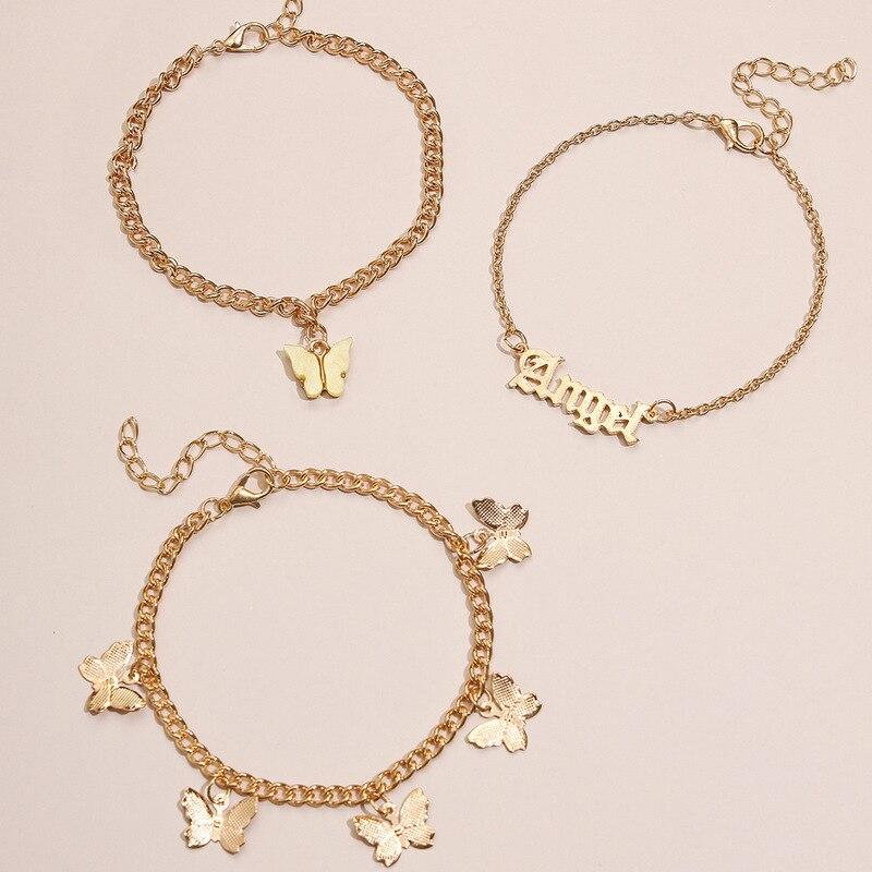 Fashion Multilayer Cute Butterfly Anklets Bracelets for Women Bohemian Simple Anklet Gold Color Chain Ankle Bracelet On Leg
