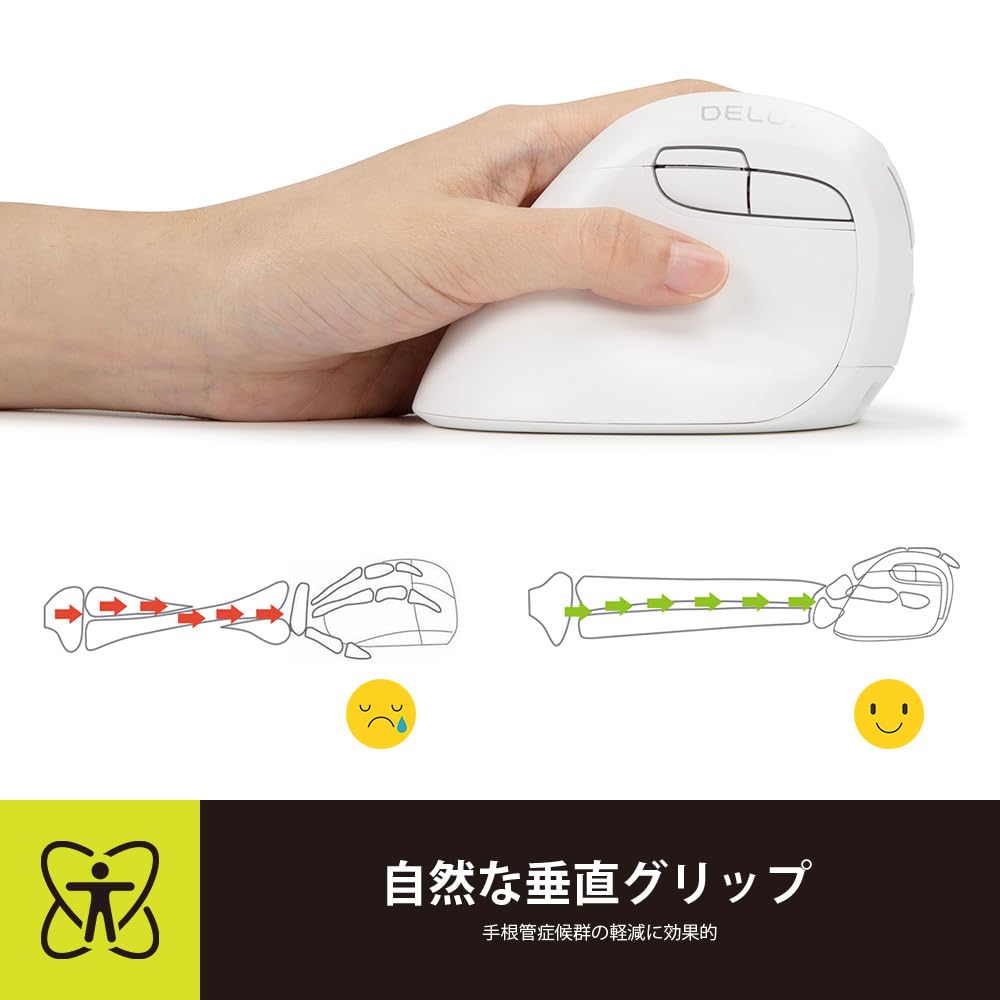 DELUX Ergonomic Mouse, Left-Handed, Wireless Vertical Mouse, Quiet, 4000 DPI, Left-Handed, Rechargeable, 2.4GBluetooth Dual Mode, Relieves Carpal