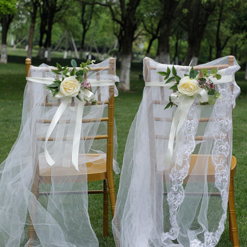 Outdoor Wedding Decoration Rose Chair Back Flower Wedding Car Mirror Flower Wedding Corridor Hotel Chair Back Flower