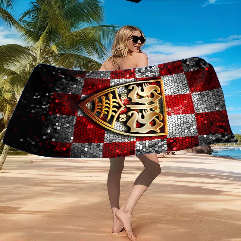 Vfb Fc Crest Printed Microfiber Beach Towel, Soft And Absorbent, Quick-Dry, Ideal for Summer Travel, Beach Essential, Swimming Pool