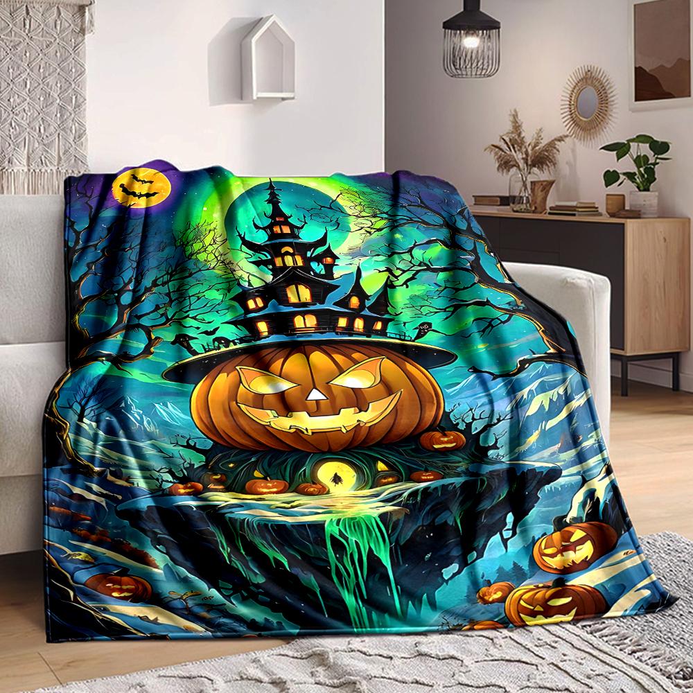1Pc Halloween Night Castle Flannel Blanket, Soft And Comfortable, Casual Warm, Camping Travel, Christmas, Halloween Xmas Gift. G117