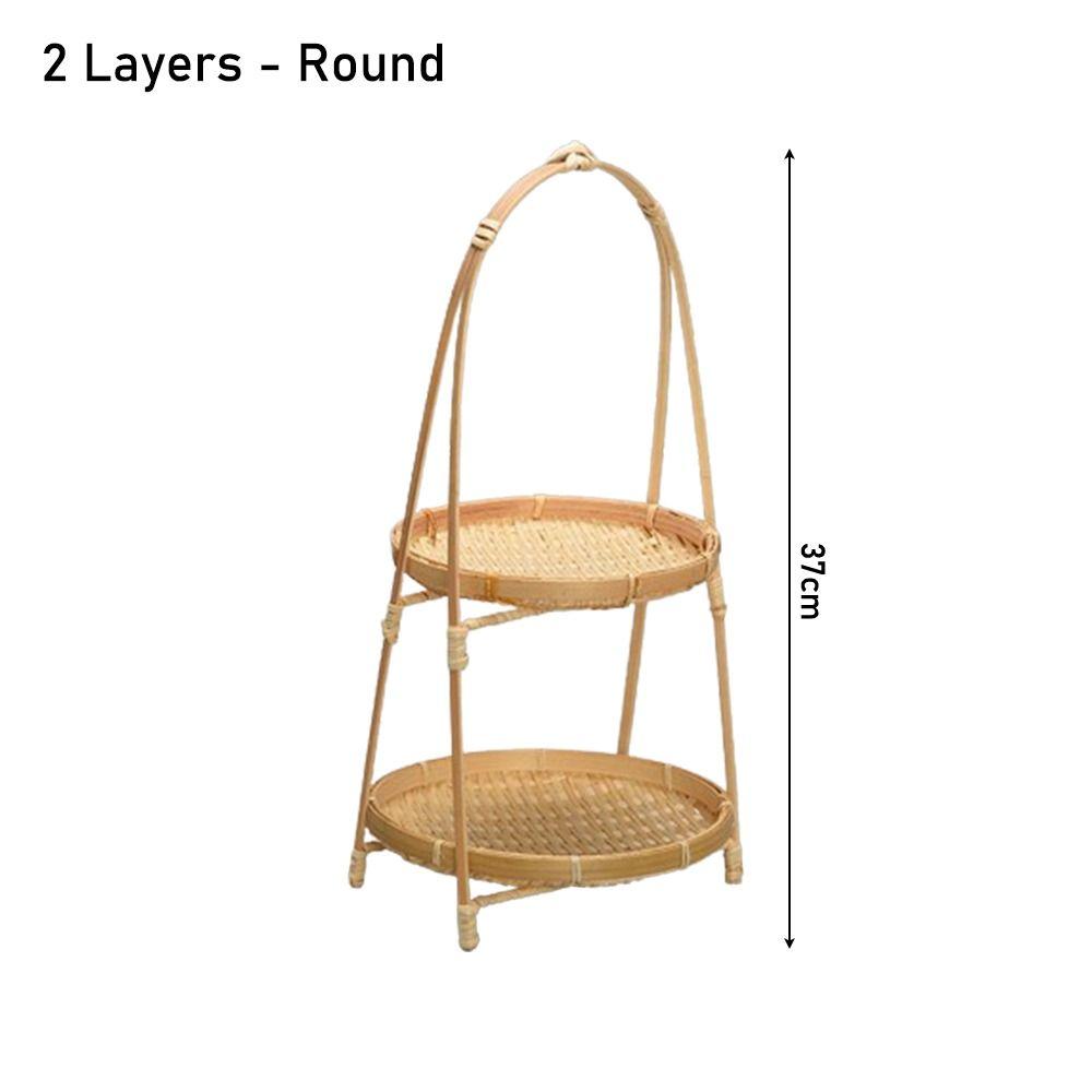 1Pcs 1/2/3 Layer Bamboo Woven Basket Fruit Food Vegetable Standing Tray New Storage Basket
