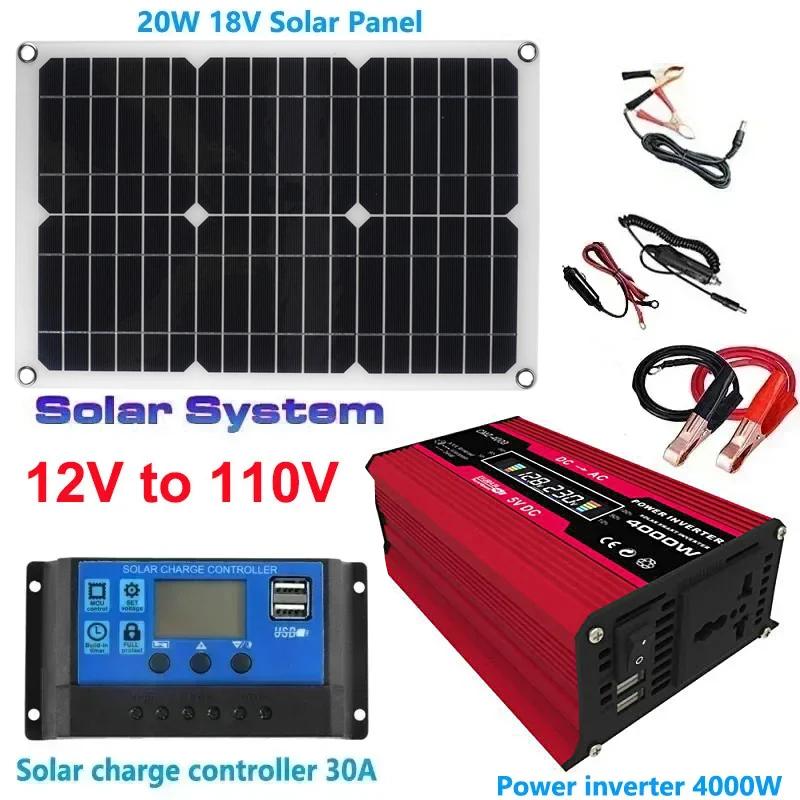 110 В/220 В Солнечная панель 20 Вт с контроллером заряда 30 А 6000 Вт Модифицированный синусоидальный инвертор Комплект для генерации электроэнергии
