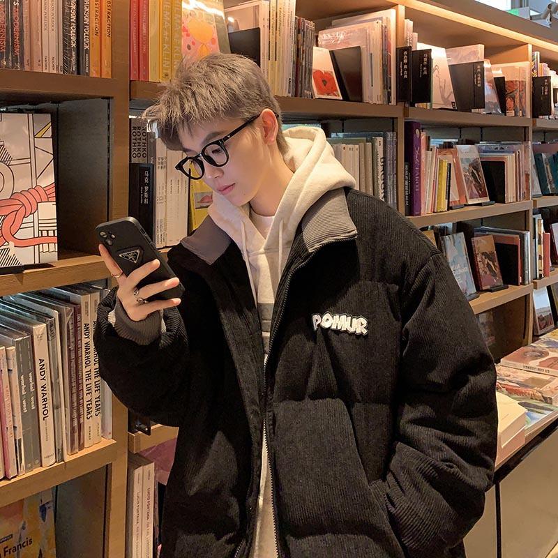 Японское ретро вельветовое хлопковое пальто для мужчин на осень и зиму, утолщенное хлопковое пальто со стойкой и надписью, хлопковая куртка