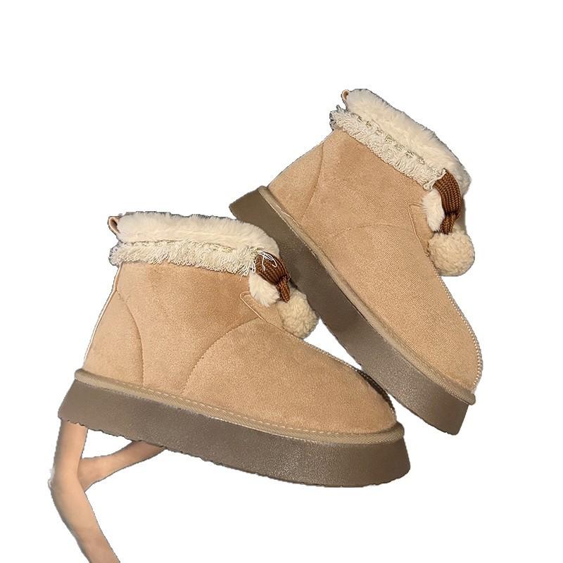 Cute Hairball Platform Snow Boots Women's Warm Plush Thickened Cotton Shoes Fluffy Short Boots