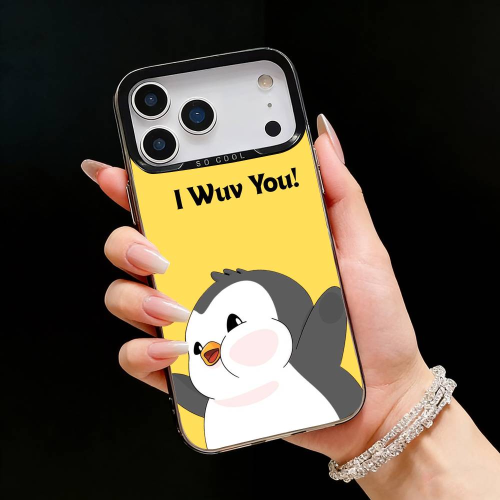 Милый пухлый пингвин Чехол для телефона Для iPhone17, 16,15,14,13,12 Pro Max Черный Конфетный Матовый Ударопрочный Чехол