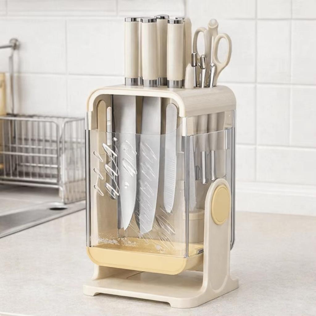 Wall Mounted Rotatable Knife Holder, Multifunctional Draining Tableware Rack, Proof Kitchen Storage Organizer