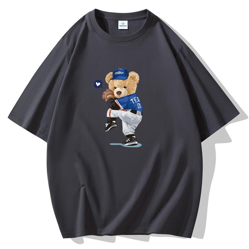 Футболка Baseball Bear Men с короткими рукавами, свободная, 100% хлопок, повседневная, размер S-5XL
