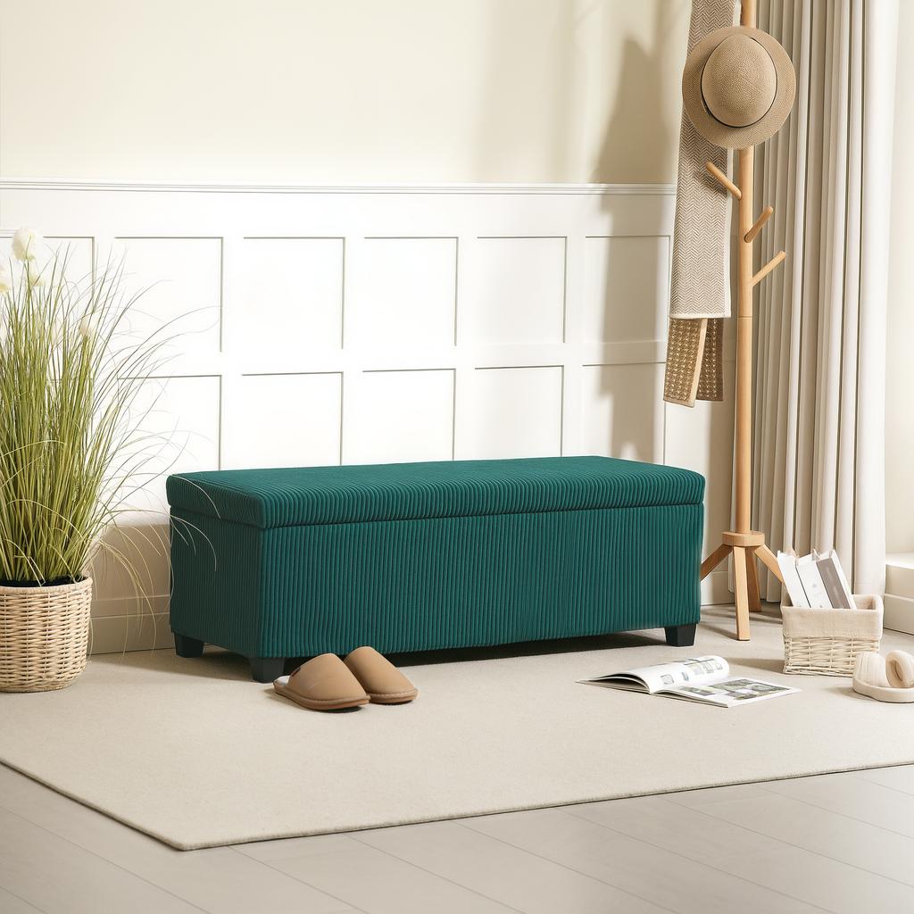 Corduroy Velvet End Of Bed Storage Bench With Lid For Living Room Bedroom Entrance 112 X 42 X 40 Cm Green