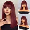 Natural Wine Red Synthetic Fiber Wigs Short Straight Wig with Bangs  Wig Cosplay Daily Use Hair for Wome