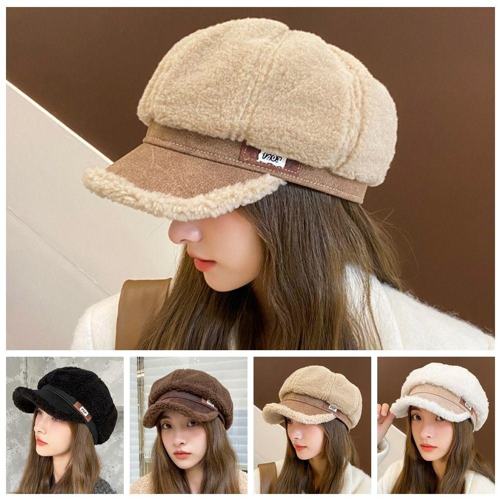 Утолщенная зимняя шапка художника, морозостойкая, плюшевая, восьмиугольная, модная, флисовая, кепка с козырьком для женщин