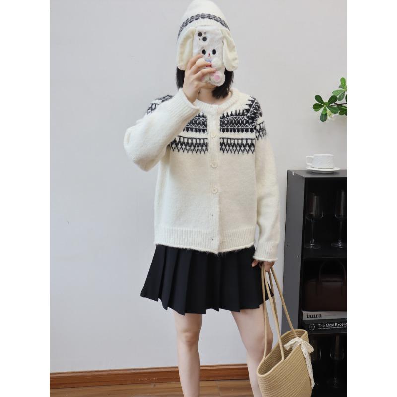 Осень и зима новый с шапкой жаккардовый вязаный кардиган Fair Isle дизайнерский свободный мягкий восковой свитер куртка женский