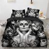 3D Printed Horror Gothic Female Skeleton Undead Duvet Cover Bedding Set, Soft Comfortable Polyester, Queen Size Bedding Set