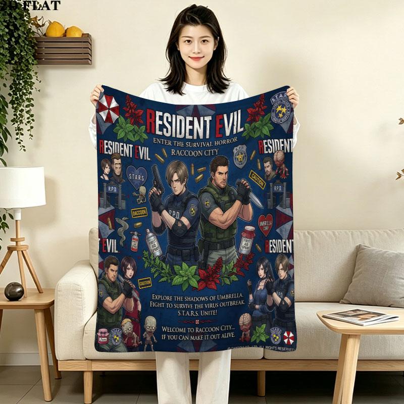 1PC Resident Evil Patterned Flannel Blanket Suitable For All Seasons For Home Decor Warmth And Comfort Gifts Holiday Present