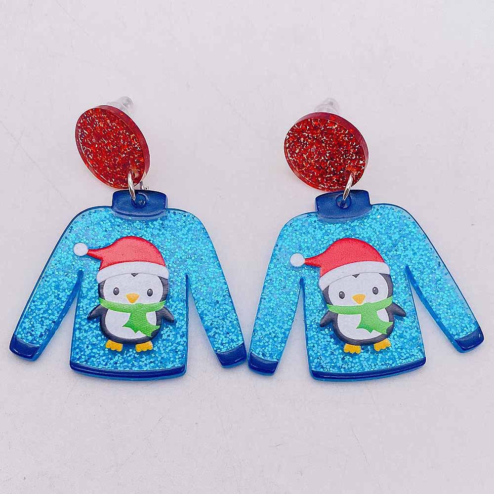 Christmas Acrylic Earrings: Red Sweater, Fairy Lights, Penguin & Santa Claus Dangles