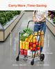 Folding Shopping Cart, Jumbo Grocery Cart with Double Baskets, 360° Swivel Wheels, Heavy Duty Utility Cart, 110 LBS Large Capacity Utility Cart for