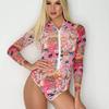 10 Colors UPF 35+ Retro Long Sleeve Swimwear Bodysuit High-end Mesh One Piece Swimsuit Women 2025 Sexy High Cut Bathing Suit