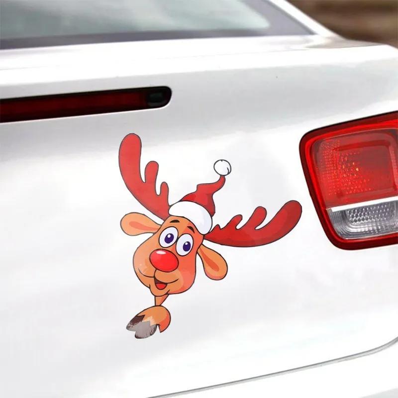 Рождественские наклейки на автомобиль, заднее стекло автомобиля, боковое стекло, бампер, мультяшный Санта-Клаус, лось, декоративная наклейка, рождественская самоклеящаяся наклейка