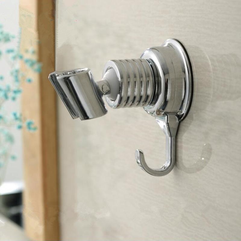 Bathroom Wall Mount Bracket Strong Suction Cup Adjustable Shower Head Holder Chrome Finish Modern Design Easy Installation