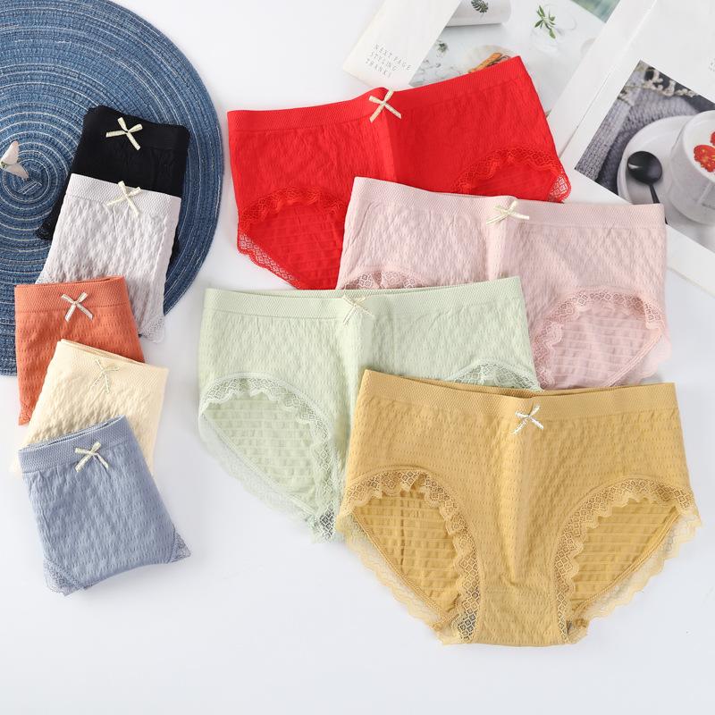 Bubble Pants Seamless Seamless Graphene Bare Ammonia Breathable Mid Waist Briefs Solid Color Lace Knickers Women's Triangle Panties