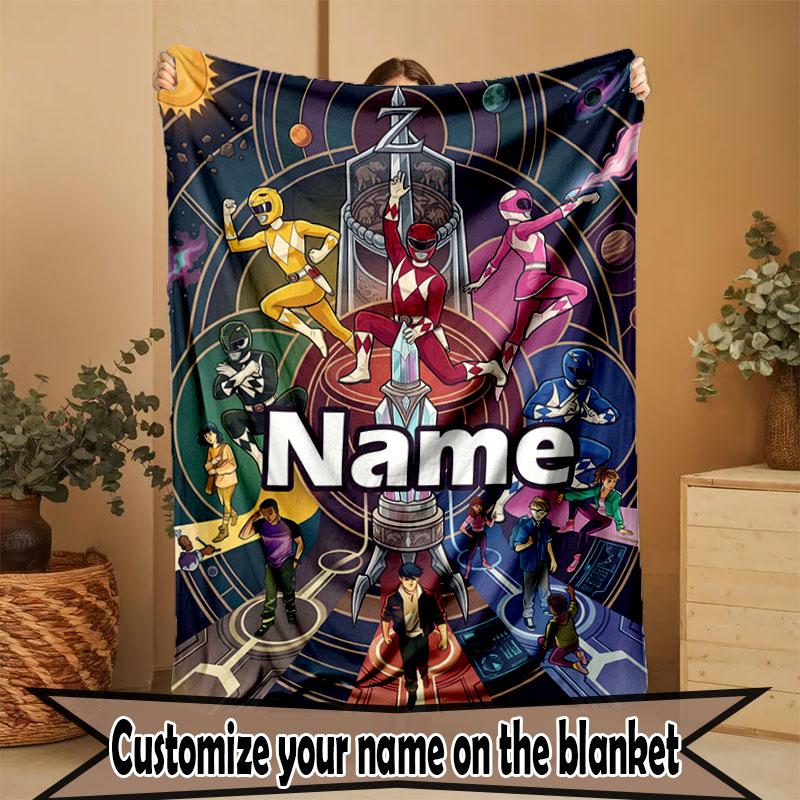 Custom Name Personalized Power Rangers Print Blanket, Home Decor, Bedroom, Sofa, Camping, Couch, Gifts for Birthday Christmas