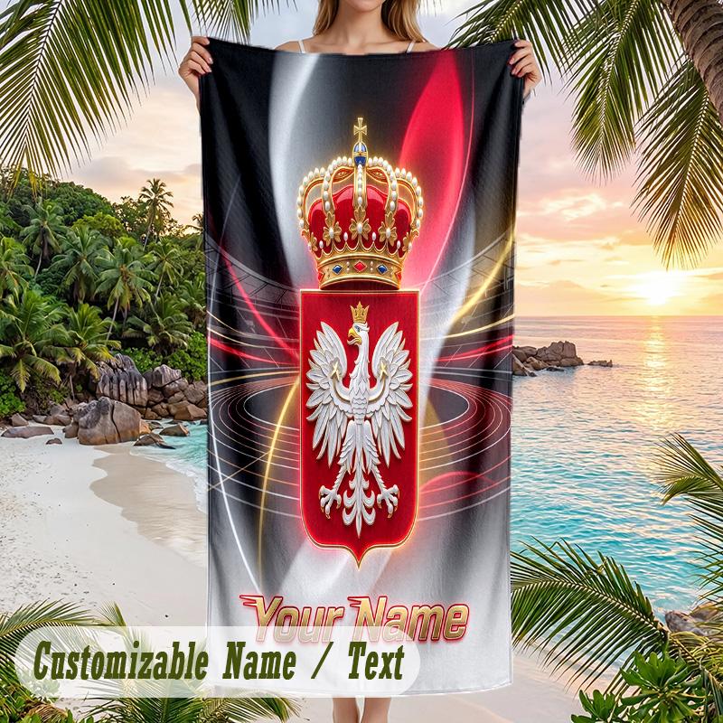 Beach Towel Poland Football Print Custom Name Text Soft Towel for Swimming Pool