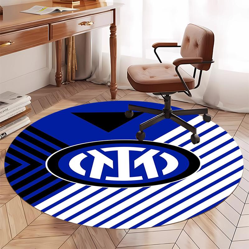 Inter Milan Printed Round Rug Carpet Chair Rug Area Rug Entryway Doormats,for Office Chair Living Room Bedroom Kitchen Room.