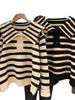 Women's 2024 Hot Style Thickened Striped Sweater with Navy Collar - Lazy Niche Design for Autumn and Winter