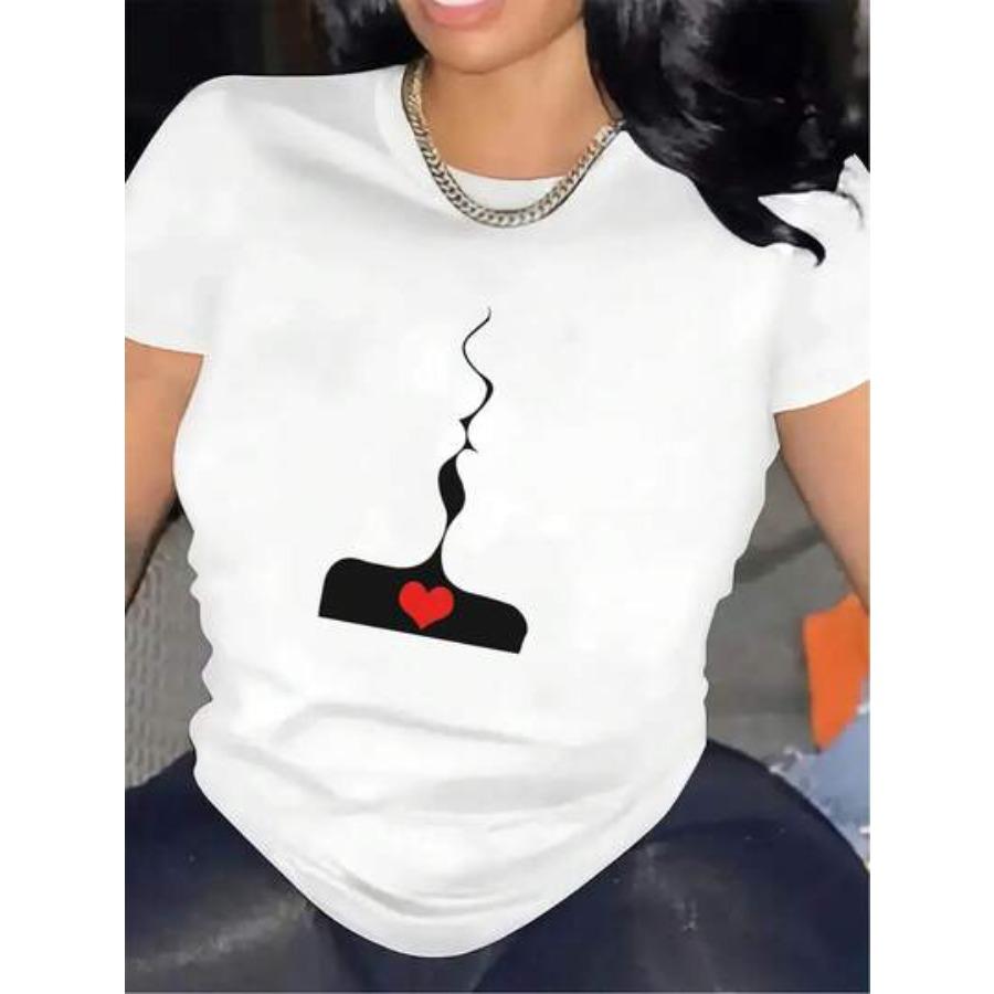 Short Sleeve T-Shirt For Women Fiber Casual Wear For Restaurant Or Home Use Light And Durable Design With White Apron And Heart
