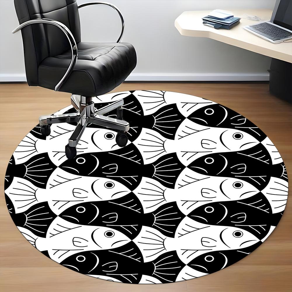 1pc Fish School Office Round Area Rug, Indoor Mat Suitable ForOffice, Under Office Chairs Bedroom Living Room Home Decor, Room Deco t280