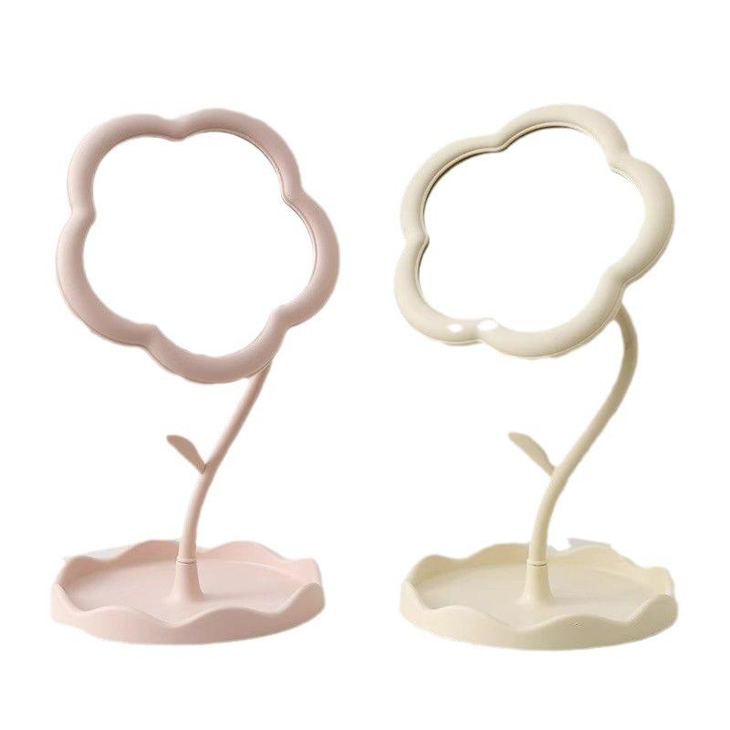 Floral Rotating Vanity Mirror: Cute, Aesthetic, Desktop Makeup Storage for Dorms and Bedrooms