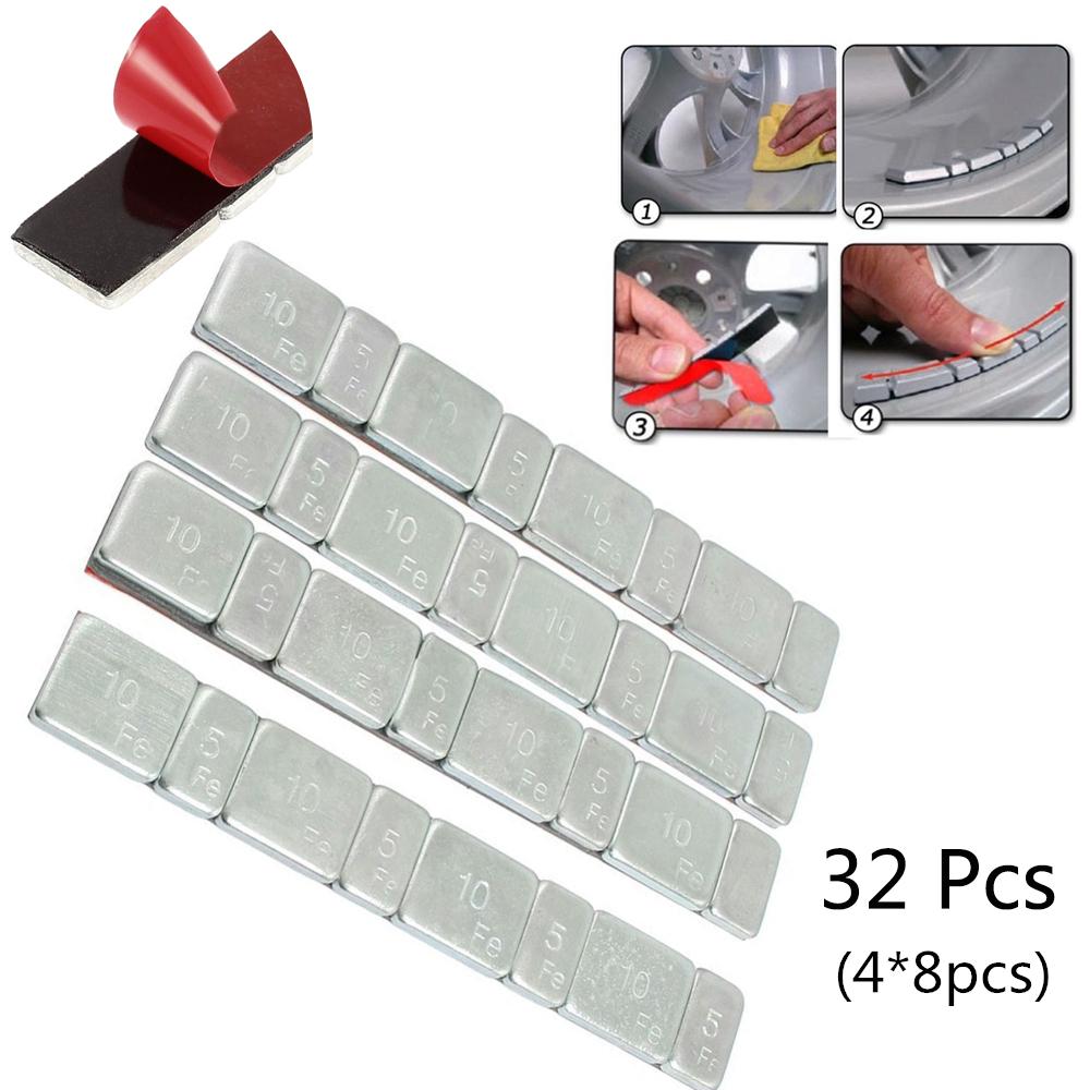 32 шт. / Лот балансировочный грузик для автомобильных шин, шин, мотоциклов, набор для балансировки, граммовая сталь, любая наклеиваемая шина, балансировочный грузик для шин