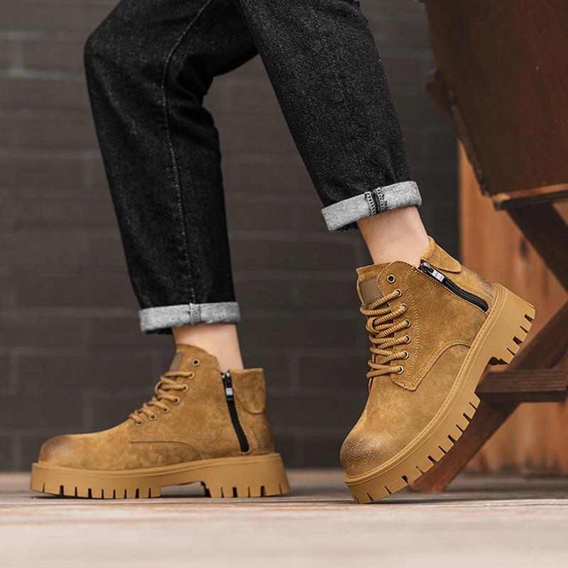 Fashion Thick Soled Autumn and Winter Men's Boots Trendy British Retro Style Business Office Quality Adult Warm High Top Shoes New