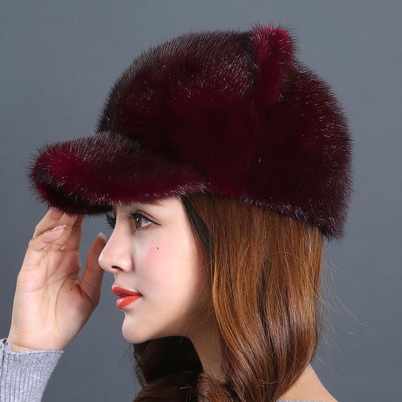 Новая женская норковая шапка с милыми кошачьими ушками (Хлеб в форме кошачьих ушей, приготовленный на пару) Норковая кожаная шапка Зимняя теплая меховая шапка