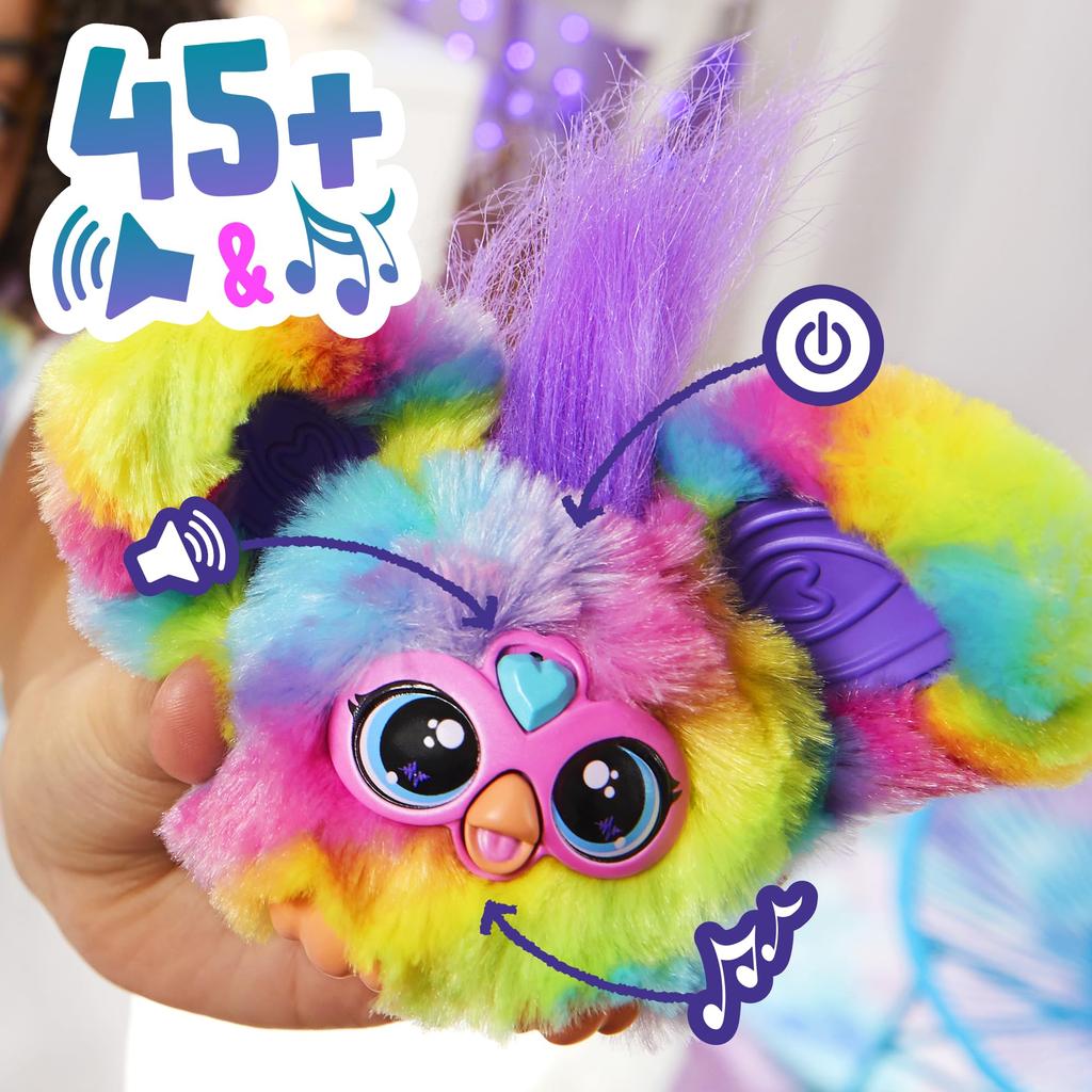 Hasbro Furby Furblets Ravy Mini Friend, 45+ Sounds, Furby Speaks, Electric Plush Toy for Boys and Girls, Ages 6+, Rainbow, F8897, Authentic, New Model