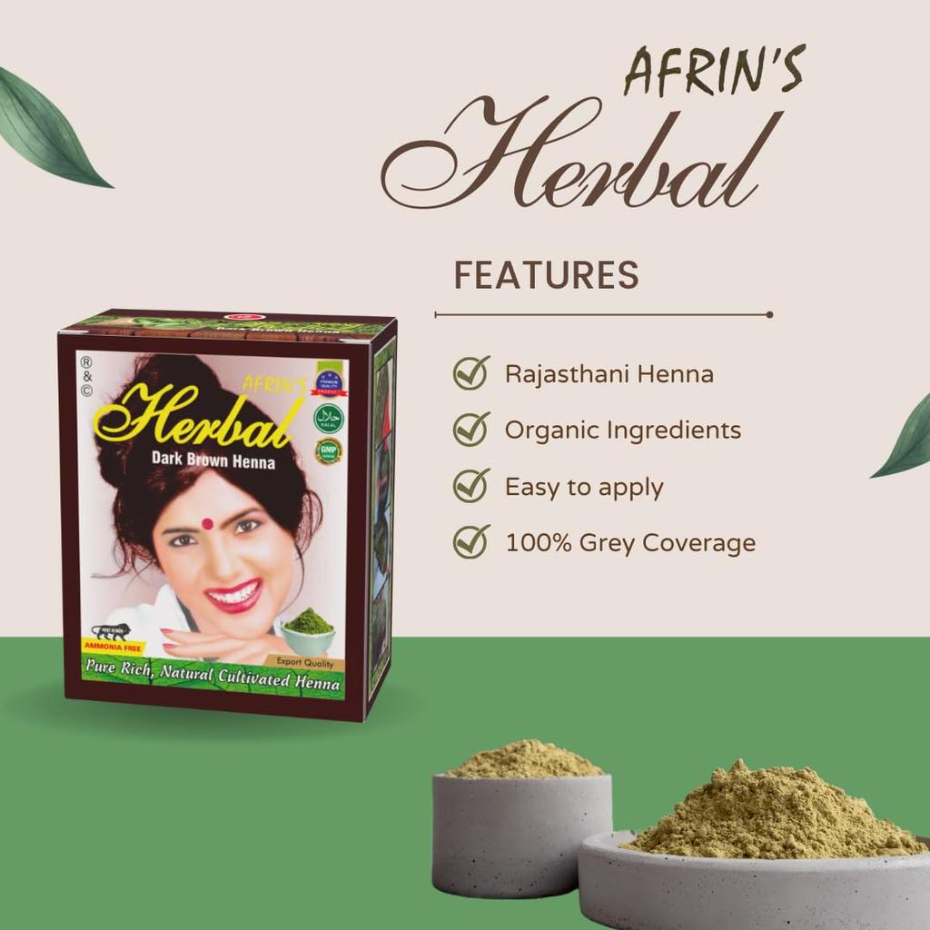 RKS Natural AFRIN's Краска для волос для женщин и мужчин | Темно-коричневый порошок хны для окрашивания волос | 100% натуральный и травяной краситель для волос | Краска-краситель хна