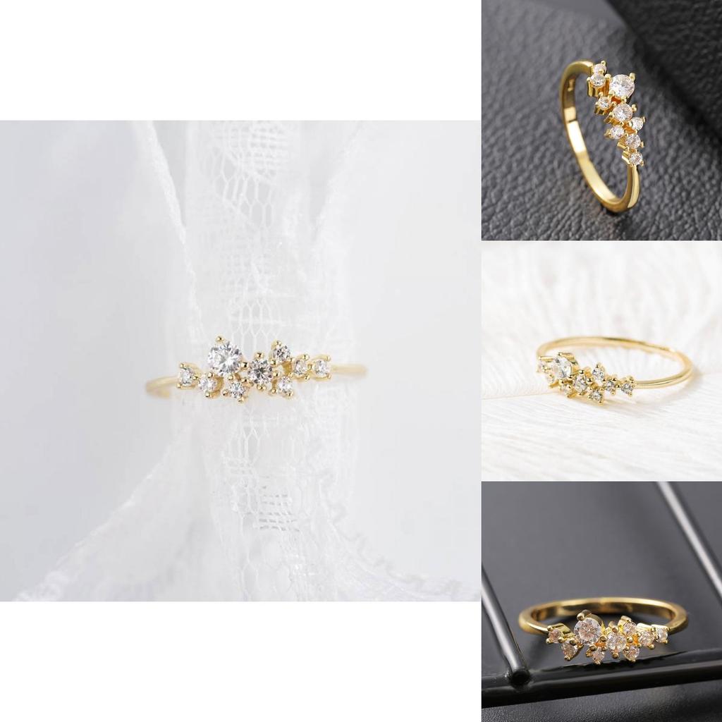 Потрясающее кольцо с цветочным мотивом с покрытием из 18-каратного золота, украшенное сверкающими бриллиантами разных размеров