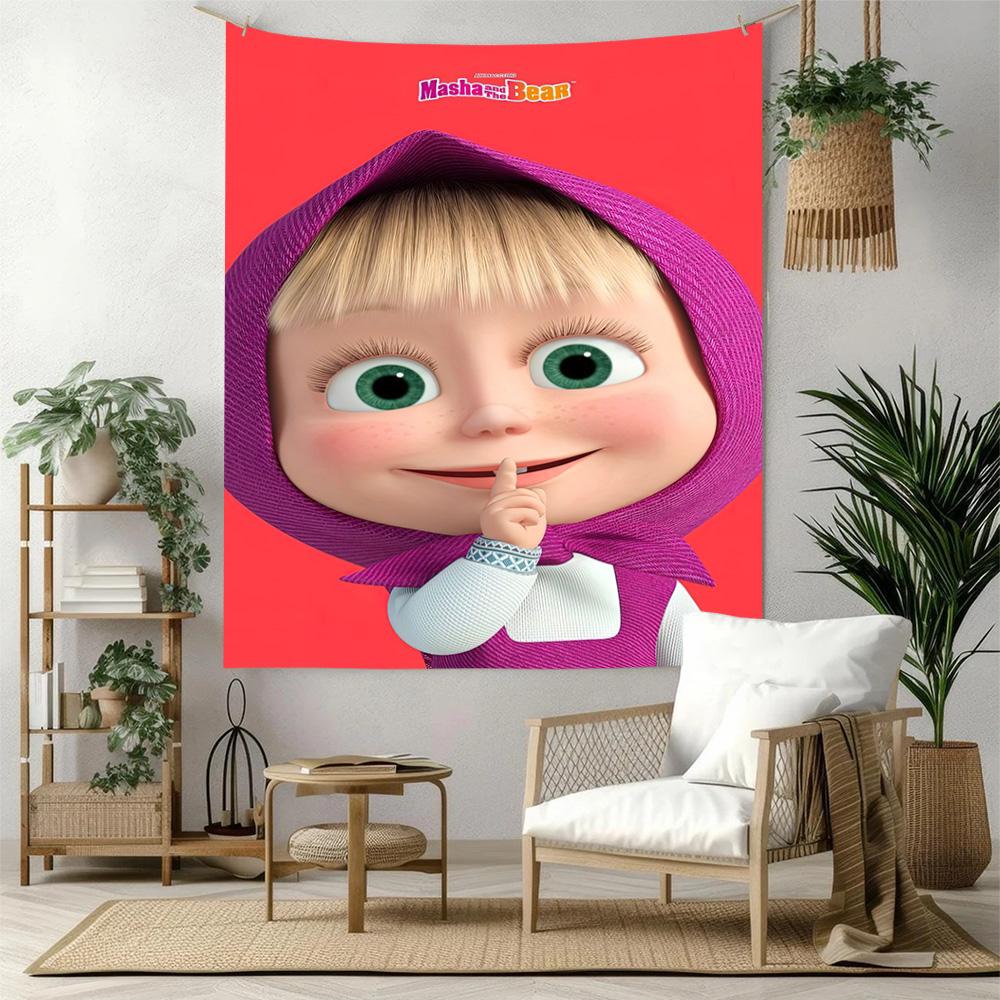 Masha Bear Wall Decor Tapestry Art For Pet Memorial Birthdaywedding Party Backdrop Family Gift