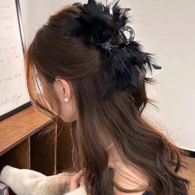 Элегантная застежка с перьями, новая мода, большие заколки для волос с когтями, заколки с заколками в виде акулы, заколки для девочек, французские аксессуары для волос