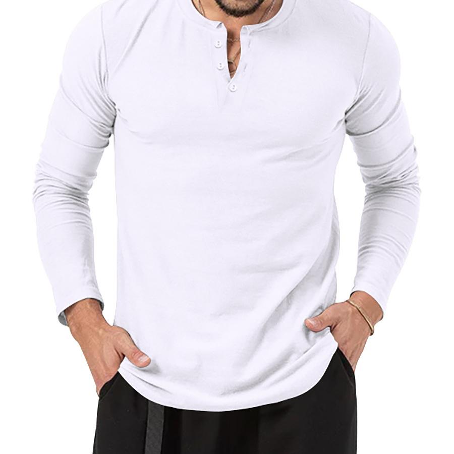 Мужская однотонная осенняя футболка с v-образным вырезом, мужские белые, черные базовые футболки с длинными рукавами