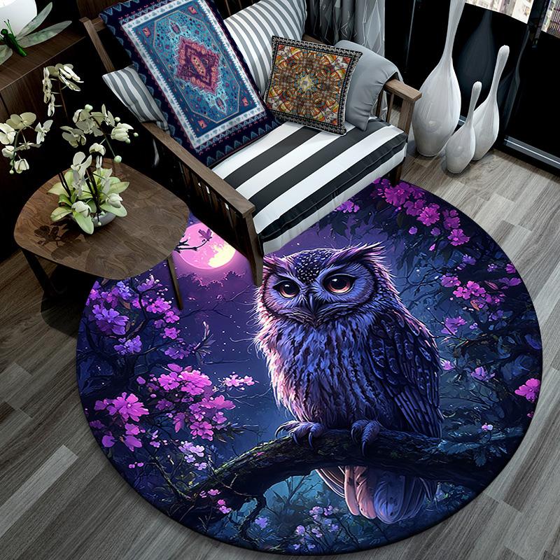 Night Owl Round Area Rug,Carpet Rug for Living Room Bedroom Sofa Playroom Decor,Non-slip Floor Mat