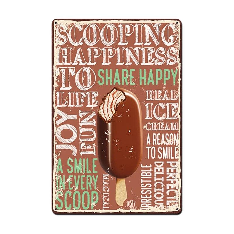 Ice Cream Vintage Metal Poster Retro Chocolate Matcha Cupcake Tin Signs Plaques Wall Decor for Cafe Coffee Shop Club Restaurant