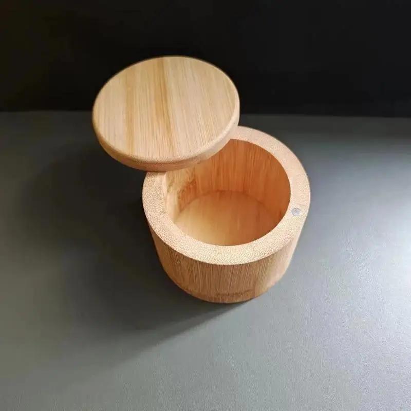 Бамбуковая солонка с ложкой Кухонная банка для специй Магнитный вращающийся бытовой контейнер для приправ Шкатулки для хранения ювелирных изделий ручной работы