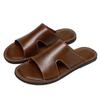 Men's Shoes Men's One-word Slippers Open-toed Beach Wear Soft-soled PU Sole Simple Breathable Slippers Brown