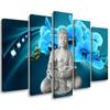 Five Piece Picture Canvas Print Buddha Zen Orchid Turquoise