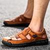 Мужские сандалии ручной работы, уличные сандалии, летние мужские сандалии из натуральной кожи в сетку в стиле ретро, повседневные пляжные сандалии