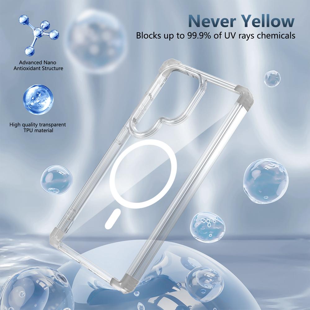 KEYSION Прозрачный противоударный чехол MagSafe для Samsung Galaxy S25 Ultra 5G Магнитная беспроводная зарядка Прозрачный чехол для телефона