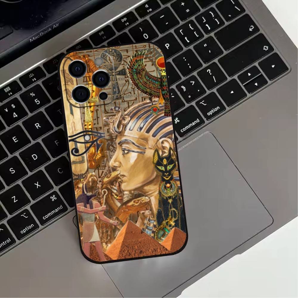 Чехол для телефона с муралом египетского фараона для iPhone 17,16,15,14,13,12,11 Plus,Pro Max,XS,Мягкий силиконовый черный чехол