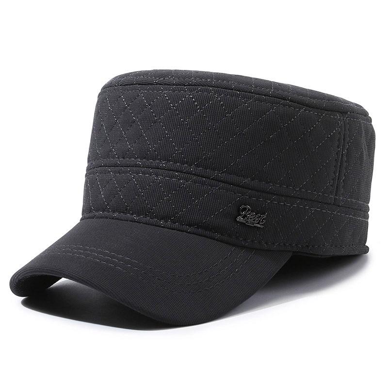 Middle-Aged and Elderly Military Caps Men's Autumn Winter Wool Flat Cap Old Man Velvet Thick Warm Ear Protection Cap