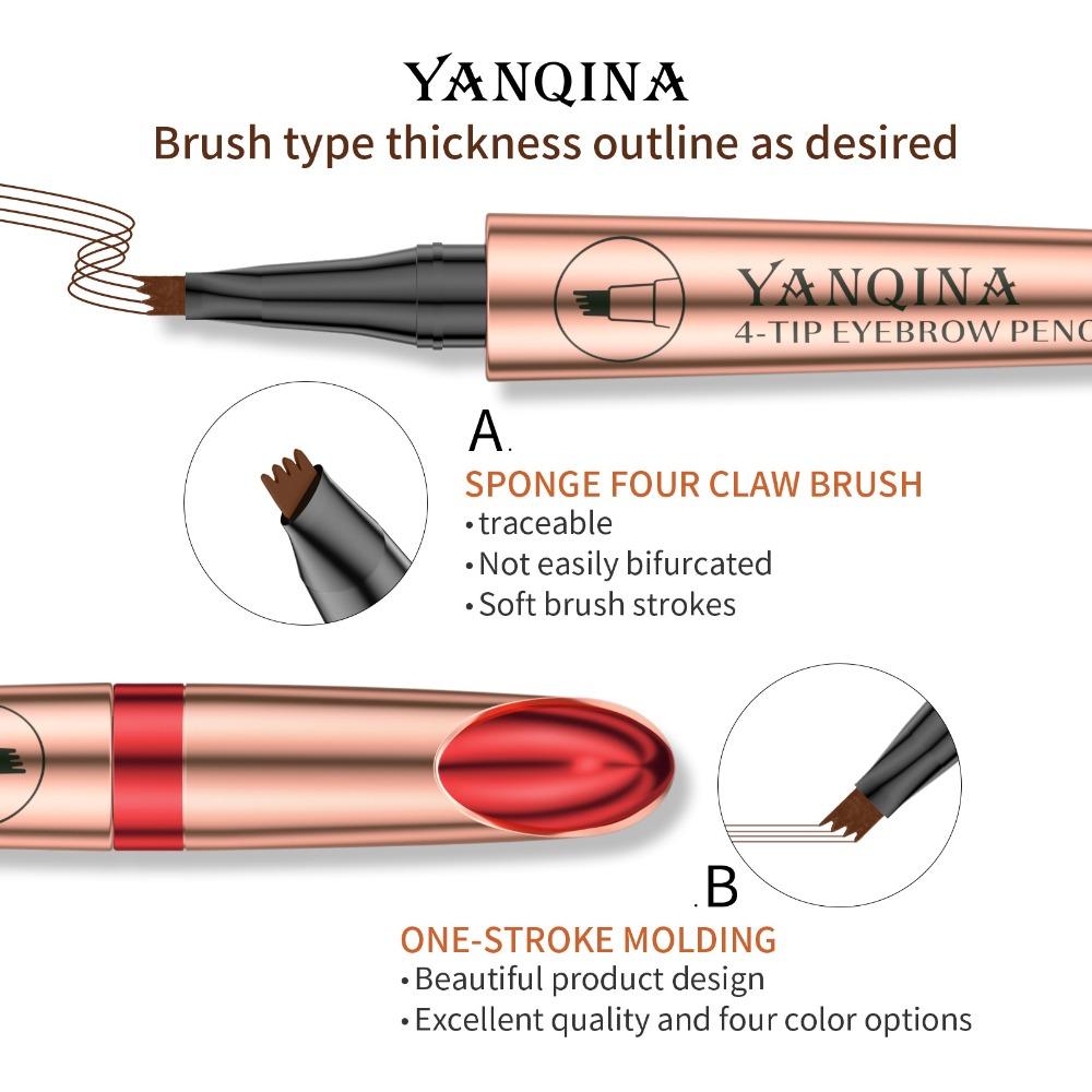 YANQINA Line Eyebrow Pen Карандаш для бровей с четырьмя вилками Жидкий карандаш для бровей